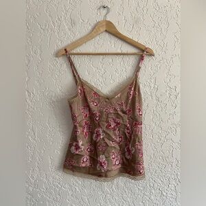 EXPRESS® RARE Vintage Y2K Silk Sweetheart Romantic Floral Cami Babydoll Top- M